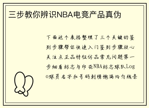 三步教你辨识NBA电竞产品真伪