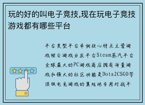 玩的好的叫电子竞技,现在玩电子竞技游戏都有哪些平台